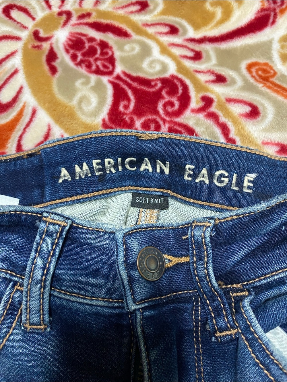 American Eagle Outfitters Ripped Dark Blue High-Rise Skinny Jeggings - Picture 2 of 8